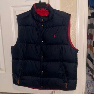 reversible red & navy blue polo puffer vest